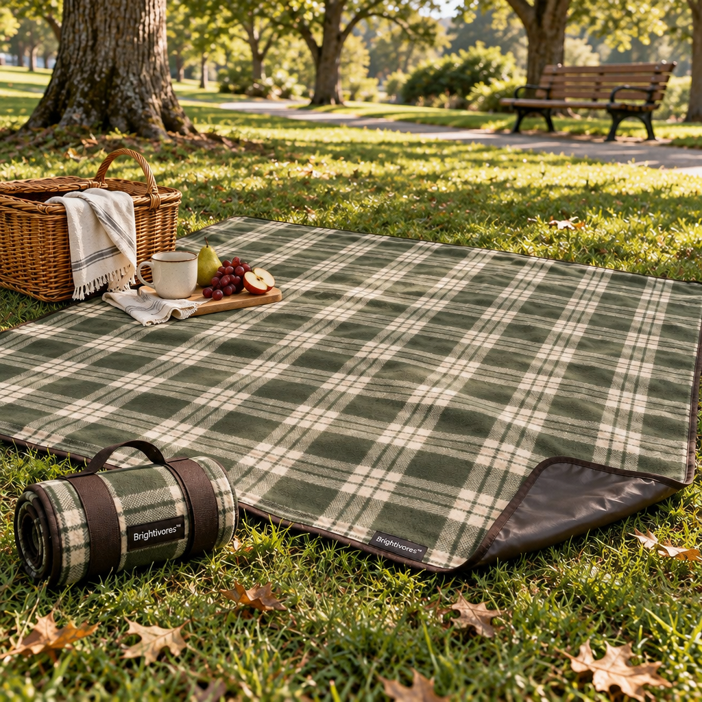 Brightivores™ Verdant Plaid Reversible Picnic Blanket
